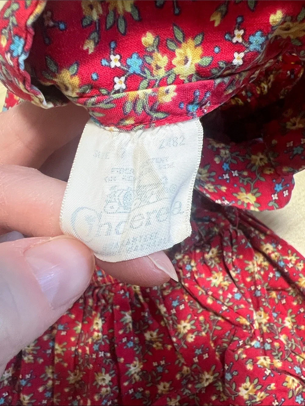 Vintage 70s Cinderella Girls Size 7 Red Floral Prairie Dress Ruffle